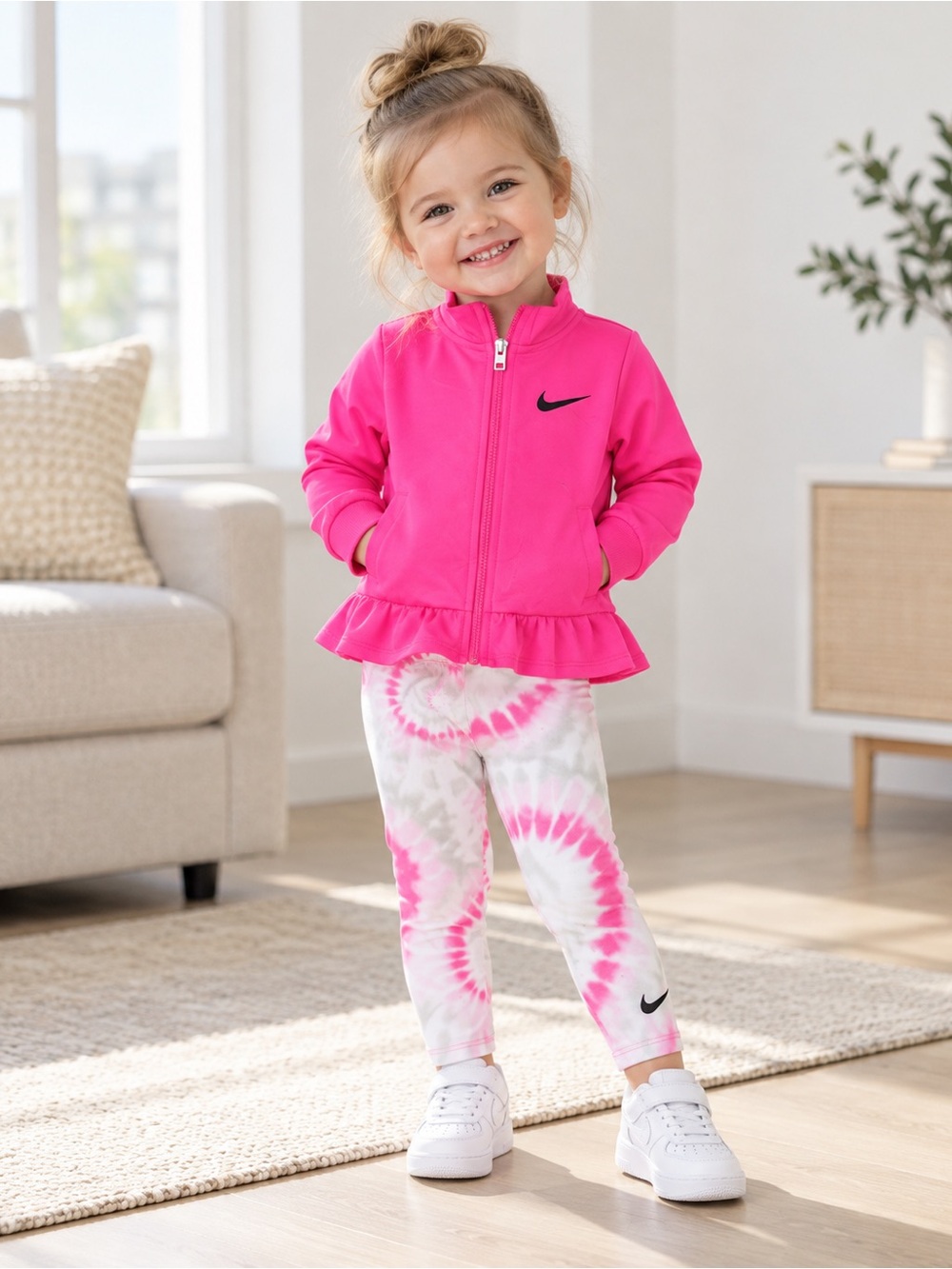 Nike Kids Pink and White Tie-Dye Leggings